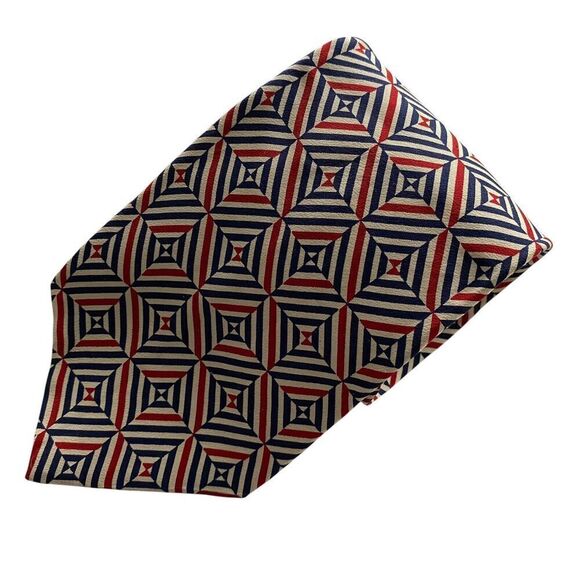 Vintage Burberrys of London Men's Tie Necktie Silk Hand Sewn Blue Red Beige - Picture 1 of 7